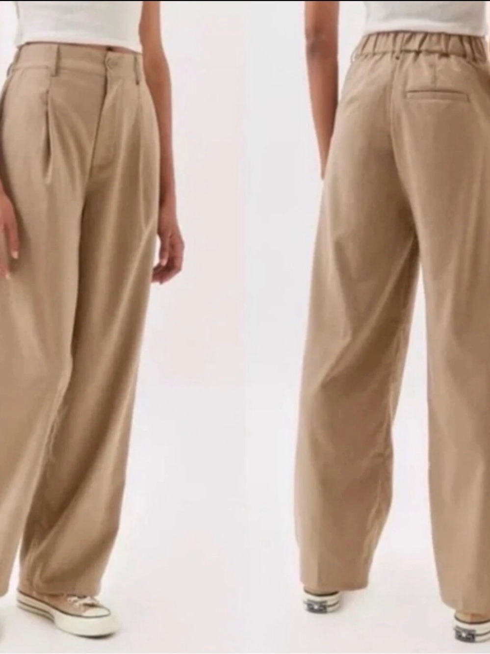 Urban Outfitters Khaki Wide-Leg High-Waist Trousers